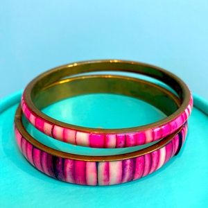 Hot pink striped bangle bracelets